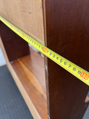 Vintage-Style Brown Wooden Wall Unit with Cabinets — Structural Damage and Wear to Base and Doors – width measurement