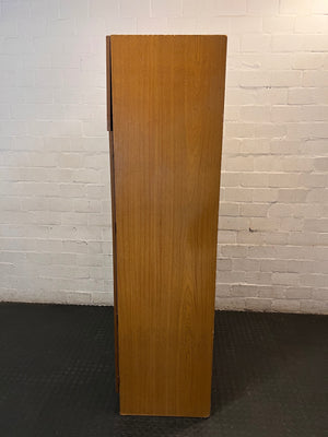 Mid-Century Style Wooden Wardrobe with Top Storage — Fair Used Condition – condition detail