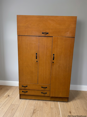 Mid-Century Style Wooden Wardrobe with Top Storage — Fair Used Condition – styled product image