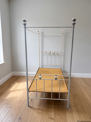 Three Quarter White Metal Four Poster Bed Frame — Well Used Condition – styled product image