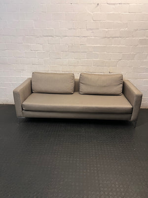 Modern Grey Linen-Type 3 Seater Couch with Metal Legs — Good Condition with Light Wear – main front view