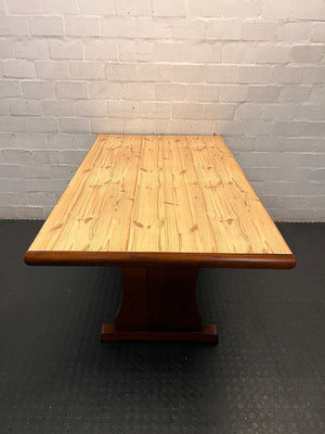 Two-Tone Wooden Trestle Dining Table — Fair Used Condition – condition detail