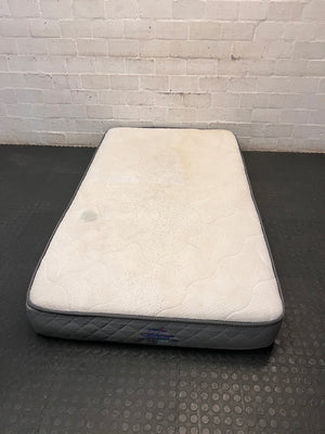 Single White and Grey Quilted Mattress — Surface Burn Mark and Water Damage – condition detail
