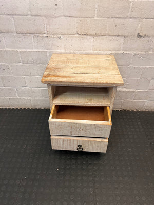 Rustic Whitewashed Wooden Side Table with Drawers – side view