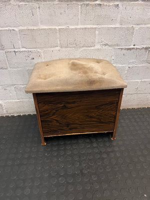 Tufted Corduroy Ottoman with Dark Wood Grain Finish – top view