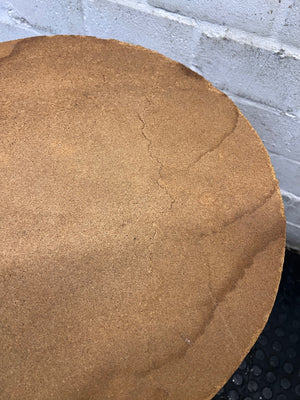 Round Wooden Side Table with Cross-Stretcher Base – back view