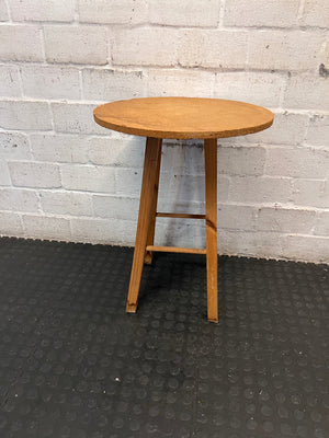 Round Wooden Side Table with Cross-Stretcher Base – condition detail