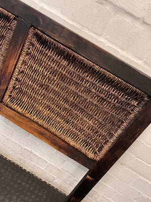 Rustic Wooden and Woven Wicker Queen Headboard – back view