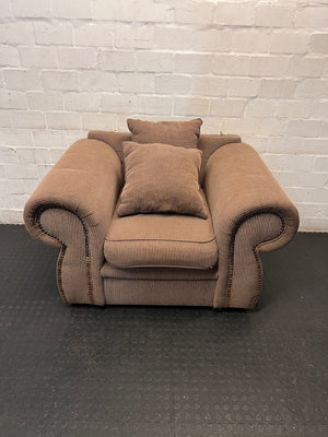 Brown Ribbed 1 Seater Couch with Scrolled Arms – main front view
