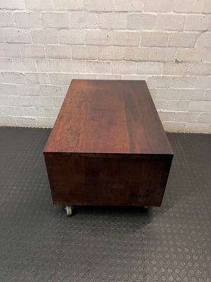 Solid Wood Rectangular Coffee Table on Wheels — Good Working Order – back view