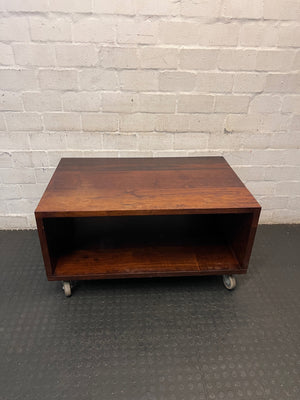 Solid Wood Rectangular Coffee Table on Wheels — Good Working Order – condition detail