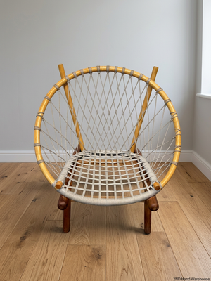 Natural Wood and Woven Rope Hoop Chair — Good Working Order – styled product image