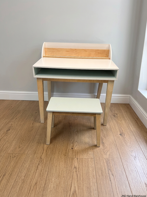 White and Oak Kids Desk with Matching Stool — Good Working Order – styled product image