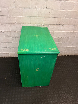 Green Four-Drawer Chest with Musical Note Motifs — Well Used with Aged Painted Finish – top view