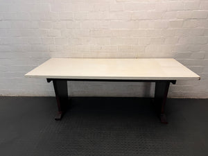 Large Two-Tone Dining Table with Dark Pedestal Legs — Well Used Condition – condition detail