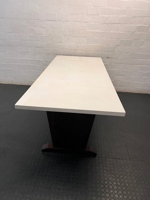 Large Two-Tone Dining Table with Dark Pedestal Legs — Well Used Condition – top view