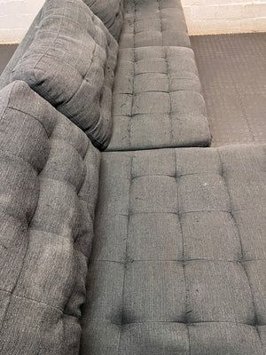 Grey Fabric L-Shape Sectional Couch with Metal Legs — Aged Grey Fabric; No Damage – top view