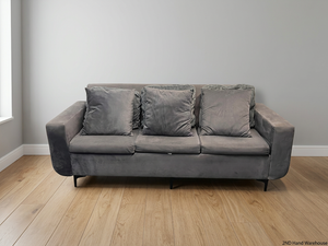 Grey 3 Seater Couch with Scatter Cushions — Damaged Condition – styled product image