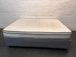 Grey Upholstered Queen Base Set — Used; Fair Condition (No Feet) – condition detail