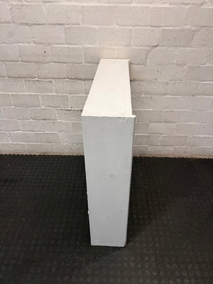 White Wooden Low Bookshelf — Well Used with Visible Surface Wear – back view