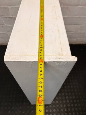 White Wooden Low Bookshelf — Well Used with Visible Surface Wear – top view