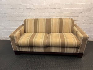 Coricraft Striped Beige and Brown 2 Seater Couch — Oversized for Standard Door Passage – main front view