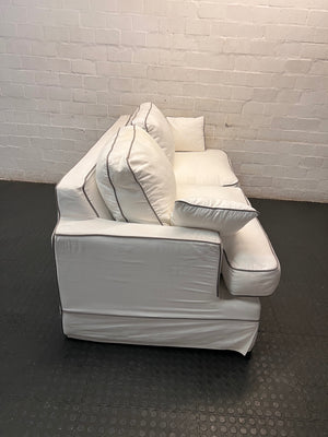 Cream Fabric 3 Seater Couch with Contrast Piping — Good Working Order – back view