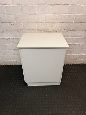 White 3-Drawer Bedside Table with Brass Handles — Fair Condition with Removable Top – condition detail