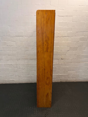 Tall Wooden 5-Shelf Bookshelf in Natural Finish — Fair Condition with Visible Wear – side view