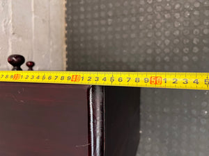 Rich Brown Wooden Bedside Table with Drawer and Cupboard — Fair Condition; Wear and Upkeep Identified – width measurement