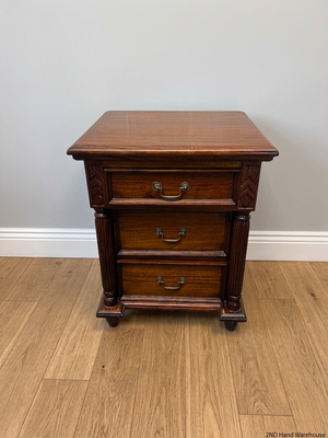 Classic Carved Wooden Side Table with 3 Drawers — Fair Used Condition – styled product image