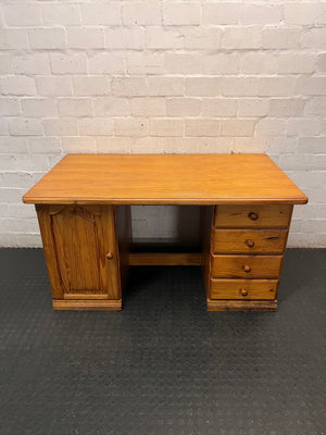 Classic Wood Office Desk with Drawers and Cupboard — Fair Condition with Visible Wear – main front view
