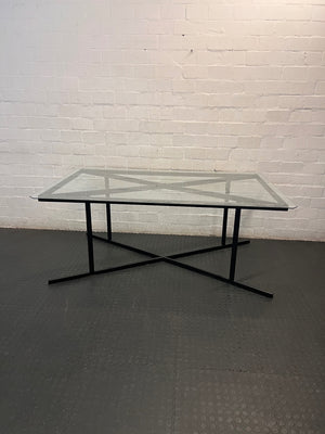 Black Metal and Glass Dining Table with X-Base — Rust Markings on Metal Base – main front view