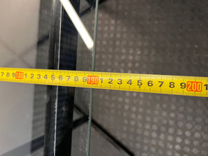 Black Metal and Glass Dining Table with X-Base — Rust Markings on Metal Base – width measurement