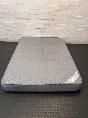 Grey Textured Double Mattress — Stained Surface with Hole in Fabric – main front view
