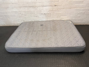 Grey Textured Double Mattress — Stained Surface with Hole in Fabric – top view