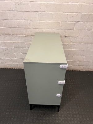 Sage Green 3-Drawer Chest with Black Metal Legs — Good Condition with Safety Locks Attached – top view