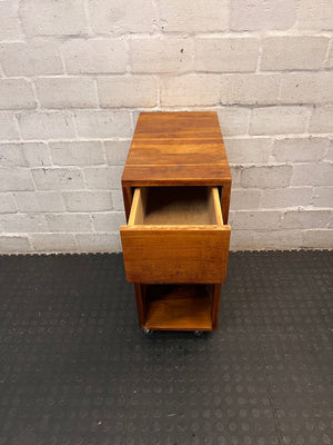 Slim Timber Bedside Pedestal on Castors — Fair Condition With Visible Wear – condition detail