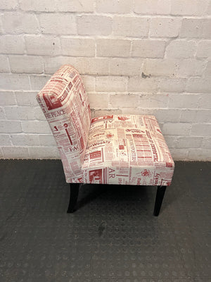 Newspaper Print Armless Accent Chair — Fair Used Condition – back view