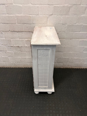 Compact White Two-Tier Bookshelf — Well Used with Significant Paint Wear – back view