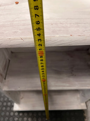 Compact White Two-Tier Bookshelf — Well Used with Significant Paint Wear – height measurement