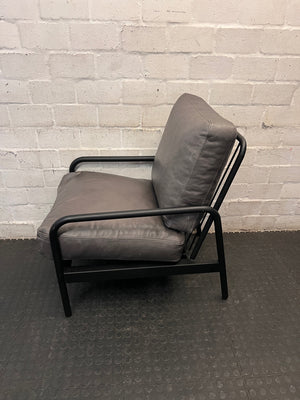 Coricraft Grey Genuine Leather Occasional Chair — Clean Condition – side view