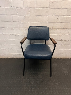 Coricraft Blue Upholstered Arm Chair with Steel Frame — Good Used Condition – main front view