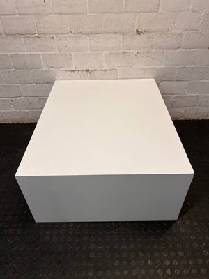 Minimalist White Rectangular Coffee Table — Wear and Minor Scratches on Side – back view