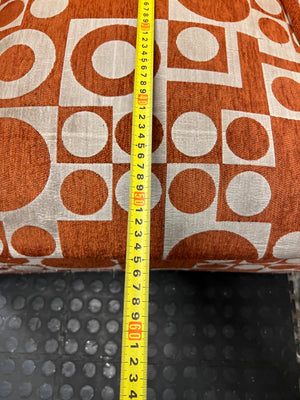 Geometric Print 1 Seater Tub Chair in Orange and Cream — Well Used with Visible Fabric Wear – depth measurement