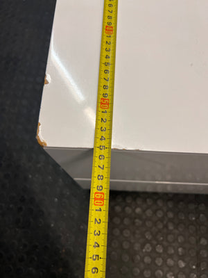 White Four-Drawer TV Unit with Metal Handles — Minor Bump Damage on Front Corners – depth measurement