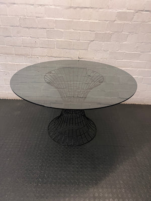 Round Smoked Glass Dining Table with Black Steel Wire Base — Very Good Condition – condition detail