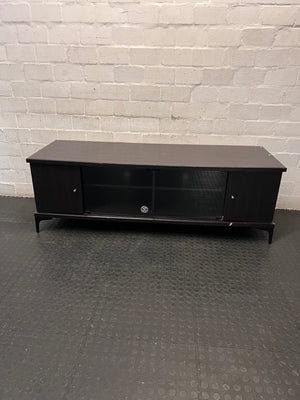 Dark Wood Finish TV Unit with Glass Sliding Doors – main front view