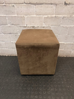 Brown Suede-Style Square Upholstered Ottoman – condition detail