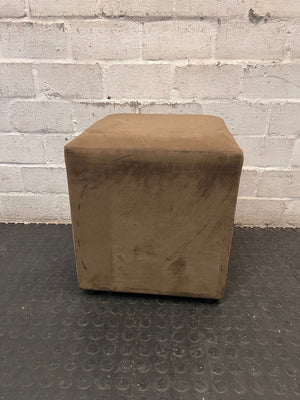 Brown Suede-Style Square Upholstered Ottoman – main front view